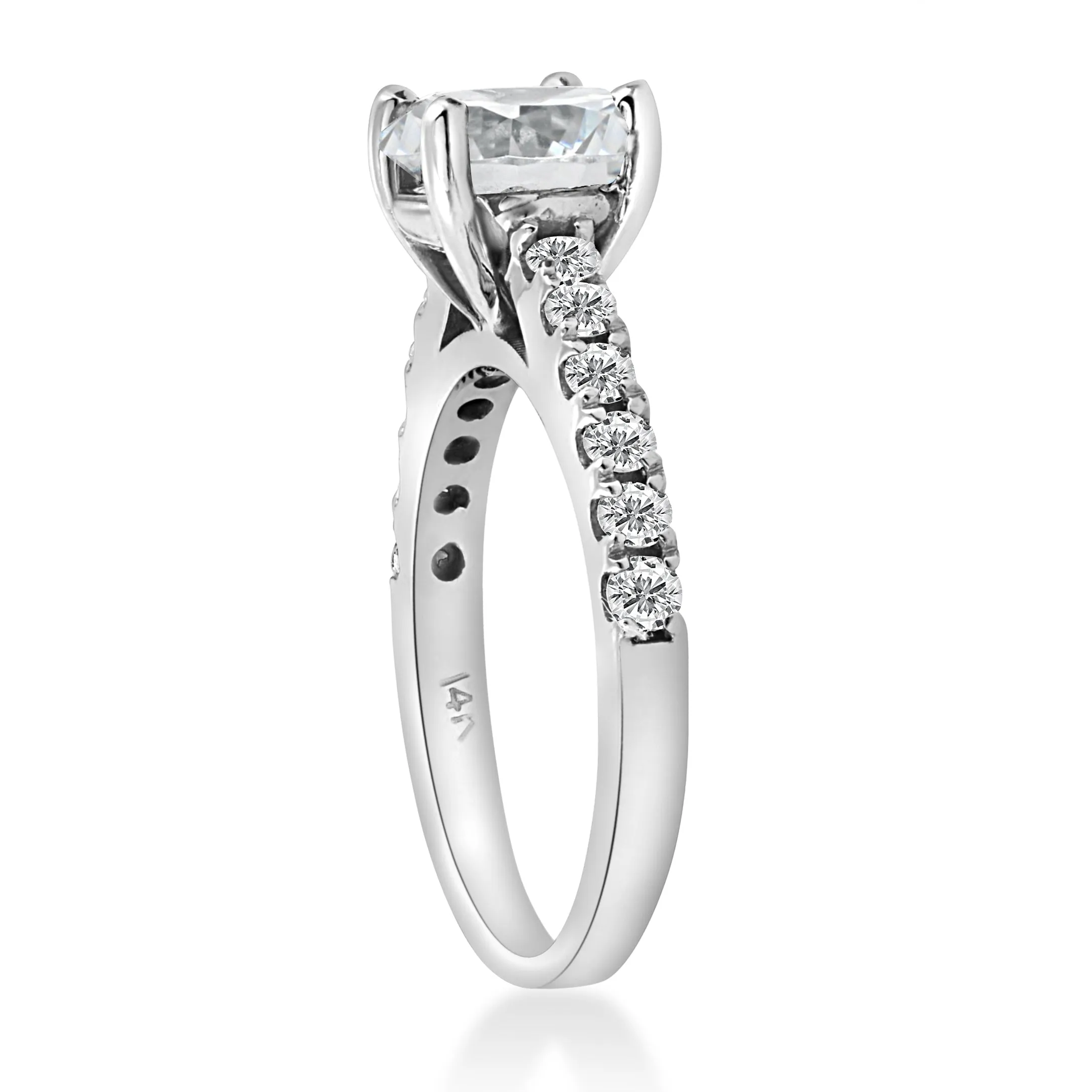 1 1/2 ct Diamond Solitaire With Accents Round Engagement Ring 14k White Gold