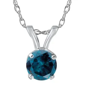 1 1/2ct Blue Diamond Solitaire 14K White Gold Pendant