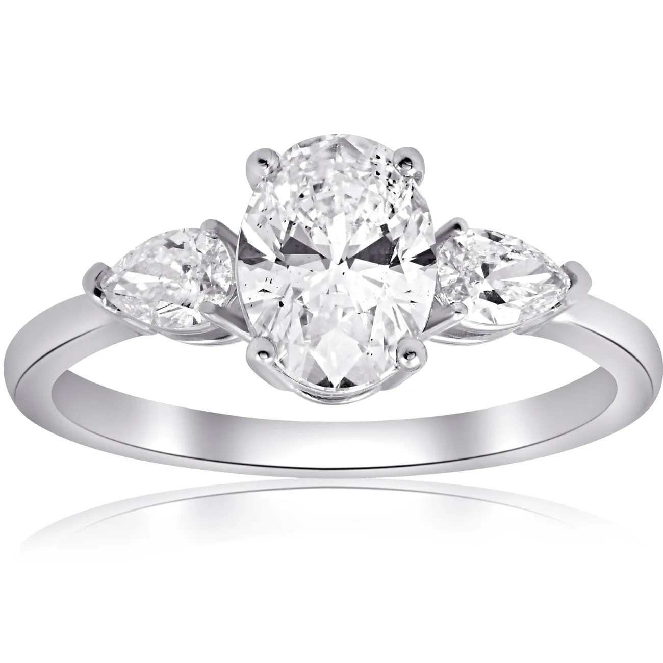 1 1/2CT Oval & Pear Shape Diamond Engagement Ring 14k White Gold