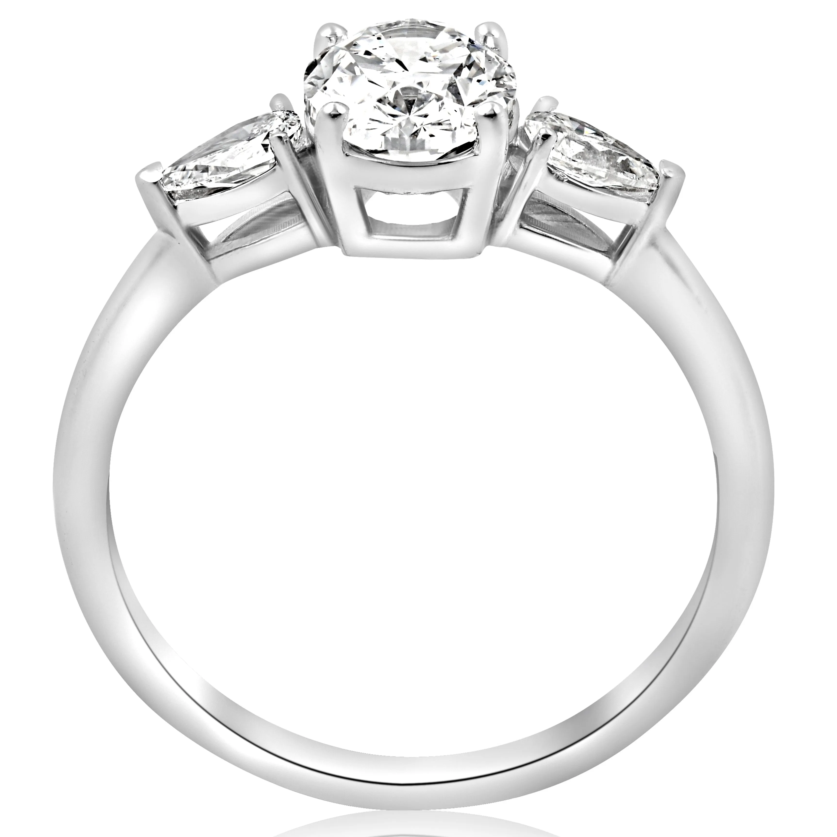 1 1/2CT Oval & Pear Shape Diamond Engagement Ring 14k White Gold