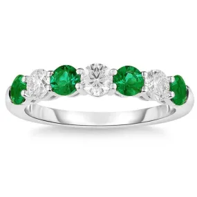 1 1/2Ct TW Round Diamond & Created Emerald Wedding Anniversary Ring in 14k Gold