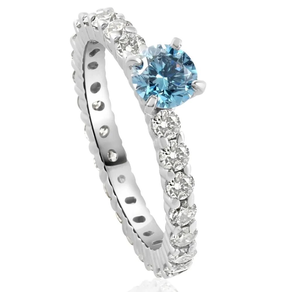 1 1/3Ct Blue & White Diamond Eternity Engagement Ring 14k White Gold