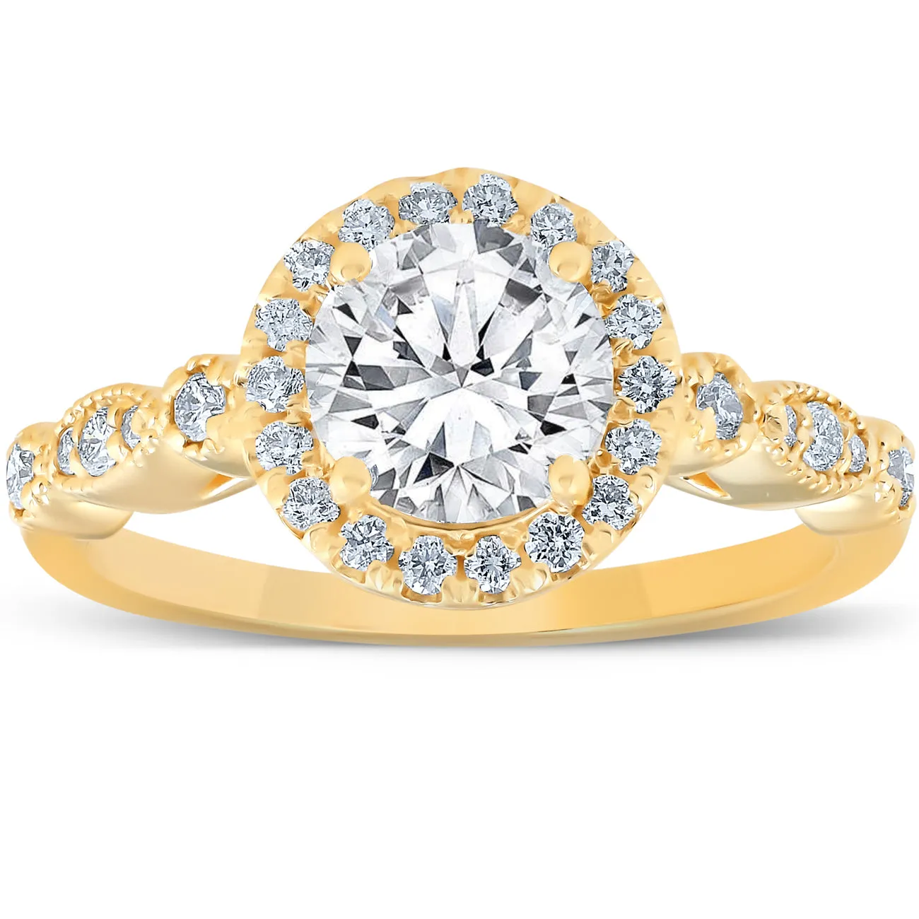 1 3/4 Ct Diamond Engagement Ring 14k Yellow Gold Halo Enhanced