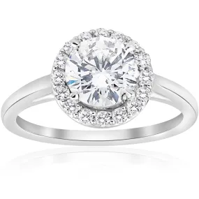 1 3/4 ct Diamond Solitaire Round Halo Engagement Ring 14k White Gold Enhanced