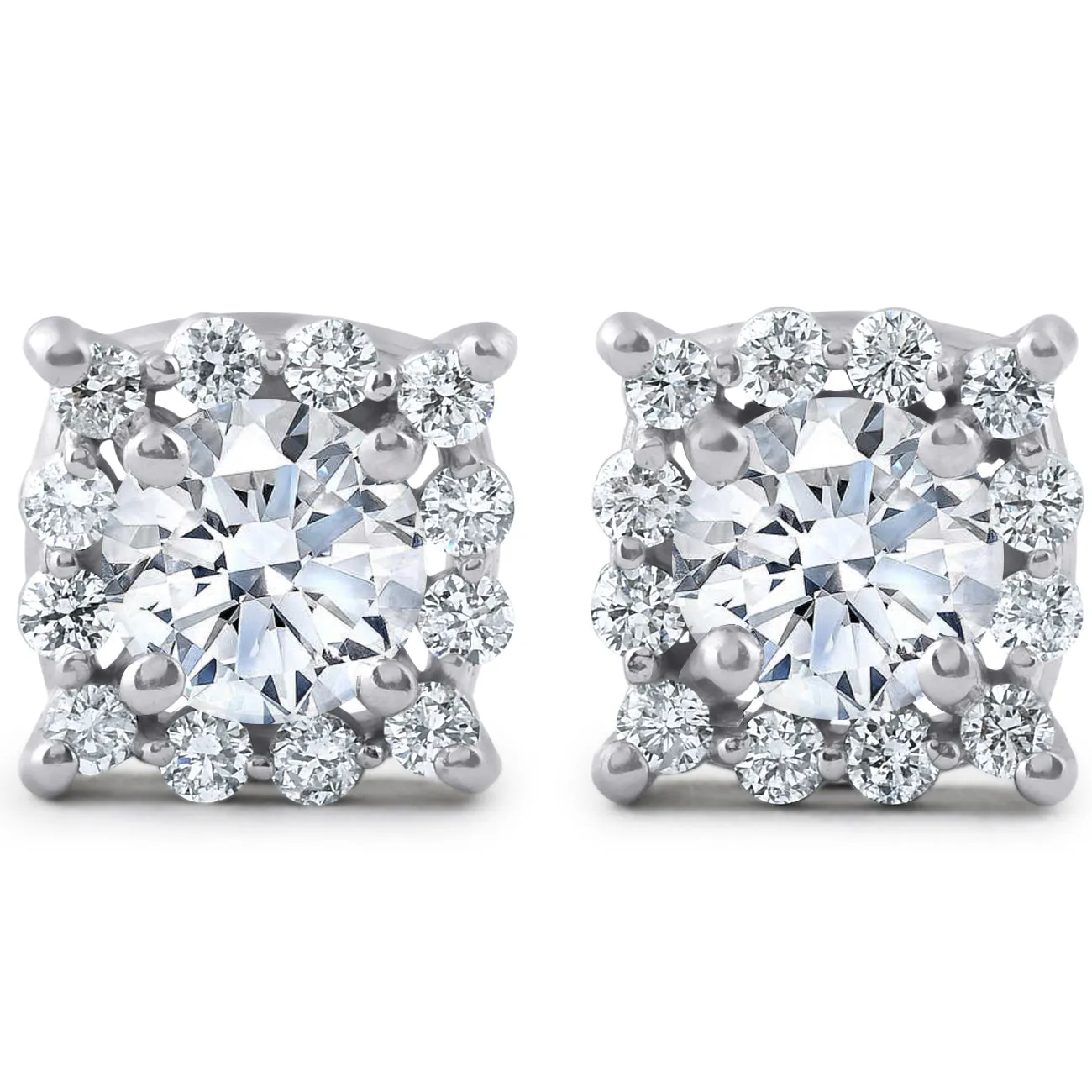 1 3/8ct Cushion Halo Diamond Studs 14K White Gold