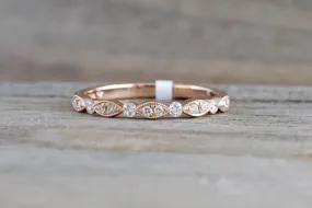 14k Rose Gold Diamond Vintage Milgrain Bezel Band Ring Wedding