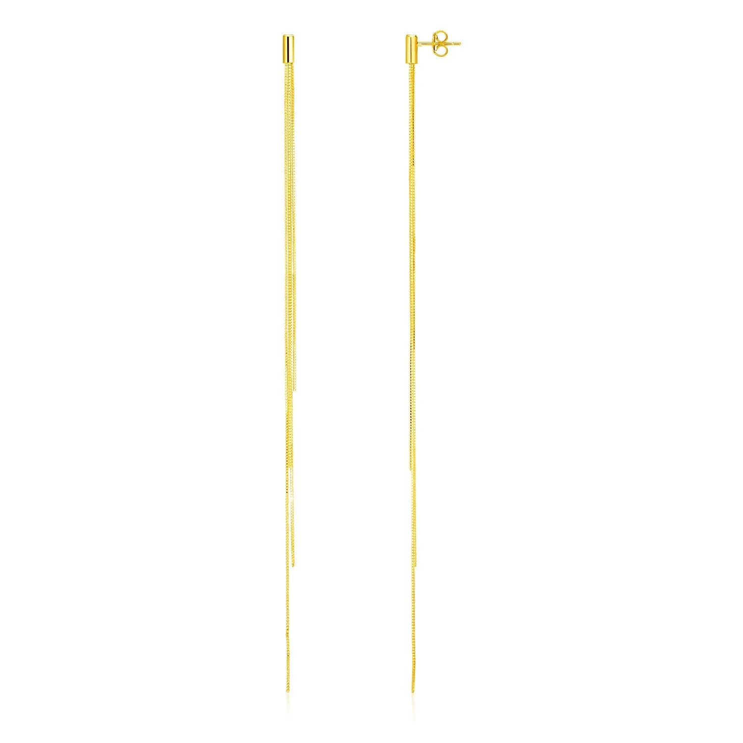 14k Yellow Gold Long Chain Post Earrings-rx74874