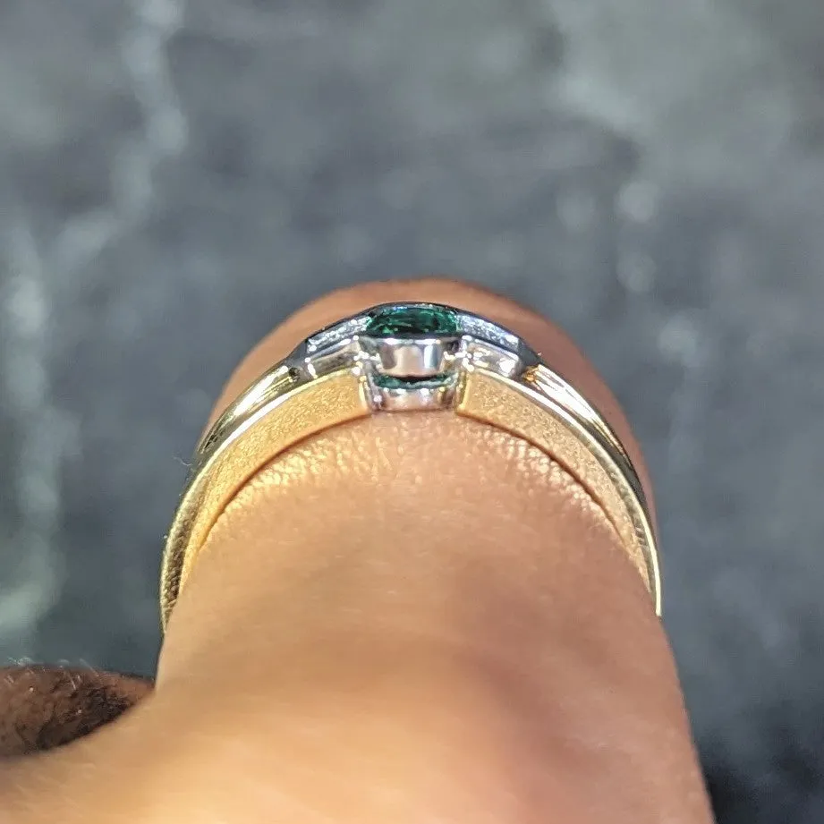 1960s 0.76 Emerald Diamond 18 Karat Two-Tone Gold Chevron Vintage Ring