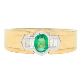 1960s 0.76 Emerald Diamond 18 Karat Two-Tone Gold Chevron Vintage Ring