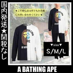 A BATHING APE  |Crew Neck Unisex Street Style U-Neck Long Sleeves Cotton