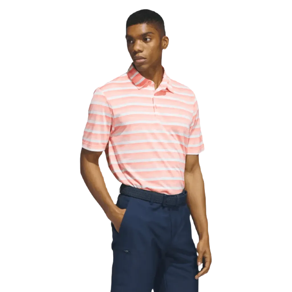 Adidas Two-Color Striped Polo Shirt - Peach