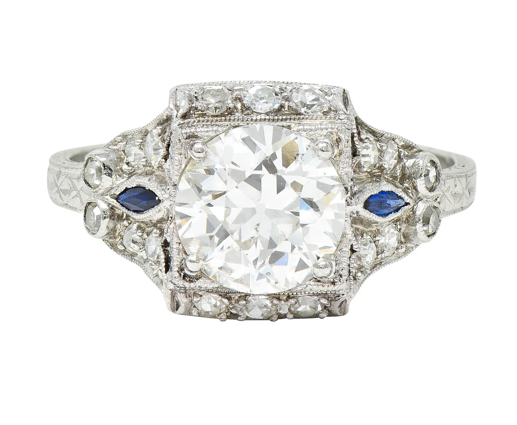 Art Deco 2.01 CTW Diamond Sapphire Platinum Vintage Engagement Ring