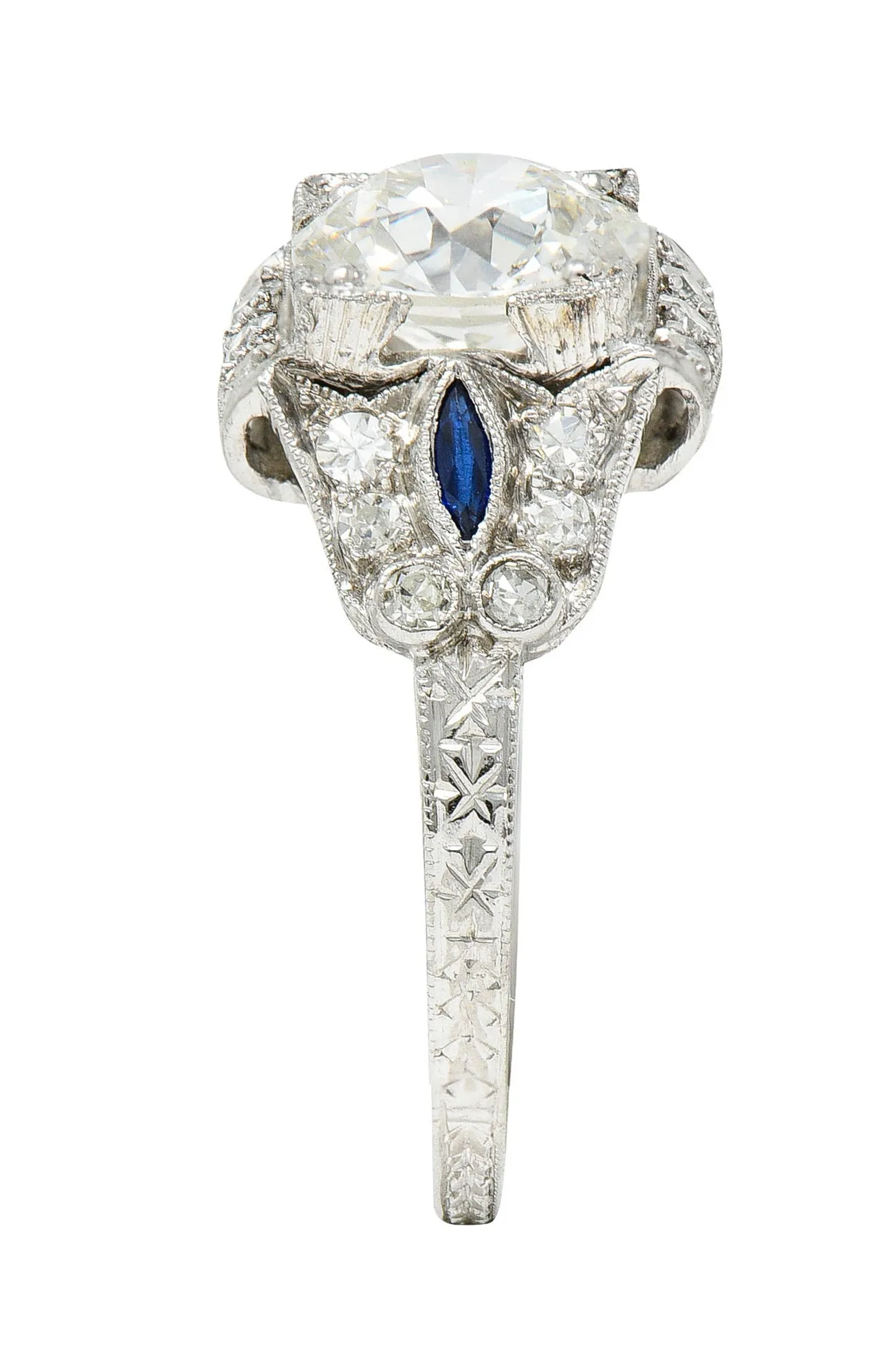 Art Deco 2.01 CTW Diamond Sapphire Platinum Vintage Engagement Ring