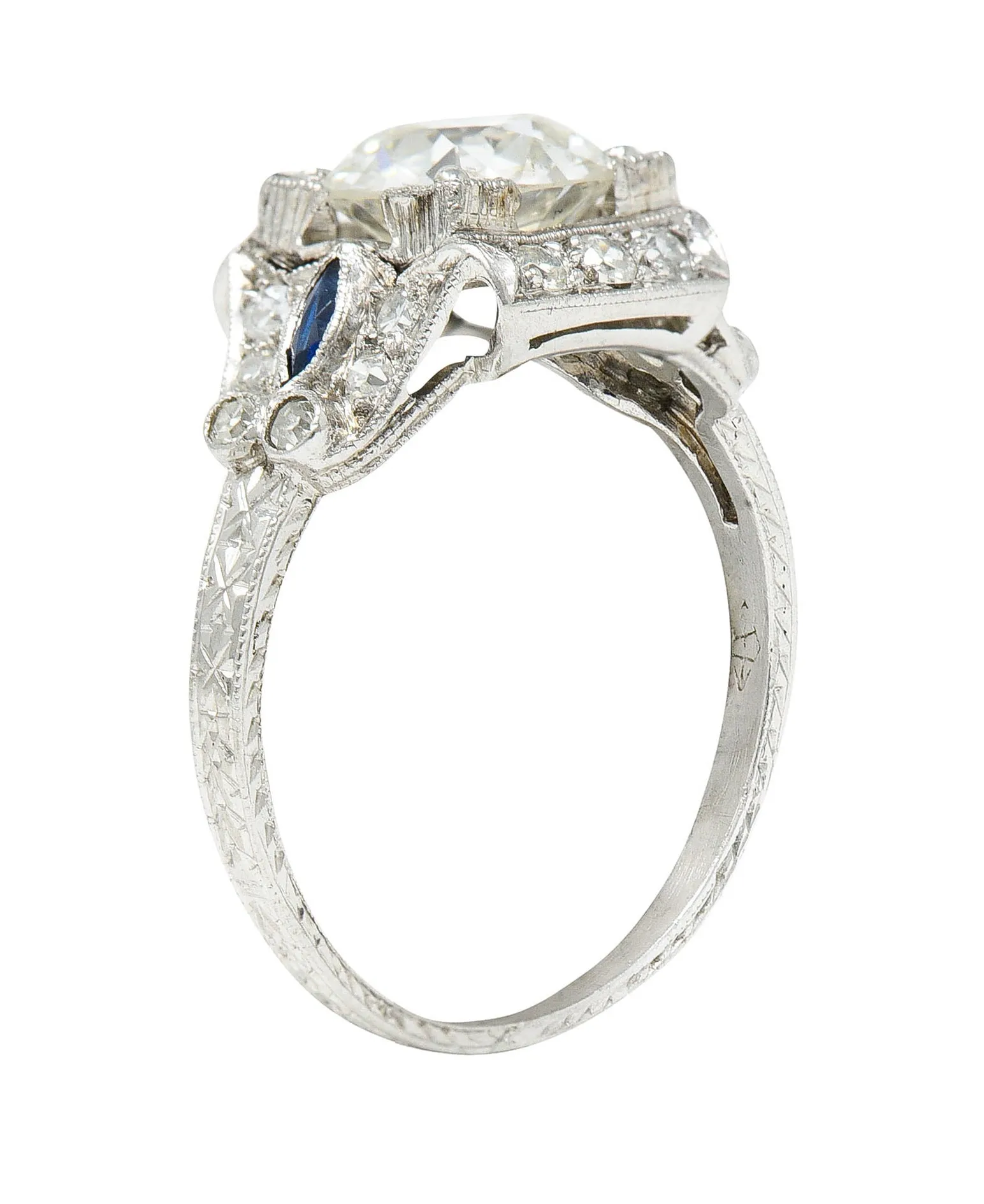 Art Deco 2.01 CTW Diamond Sapphire Platinum Vintage Engagement Ring