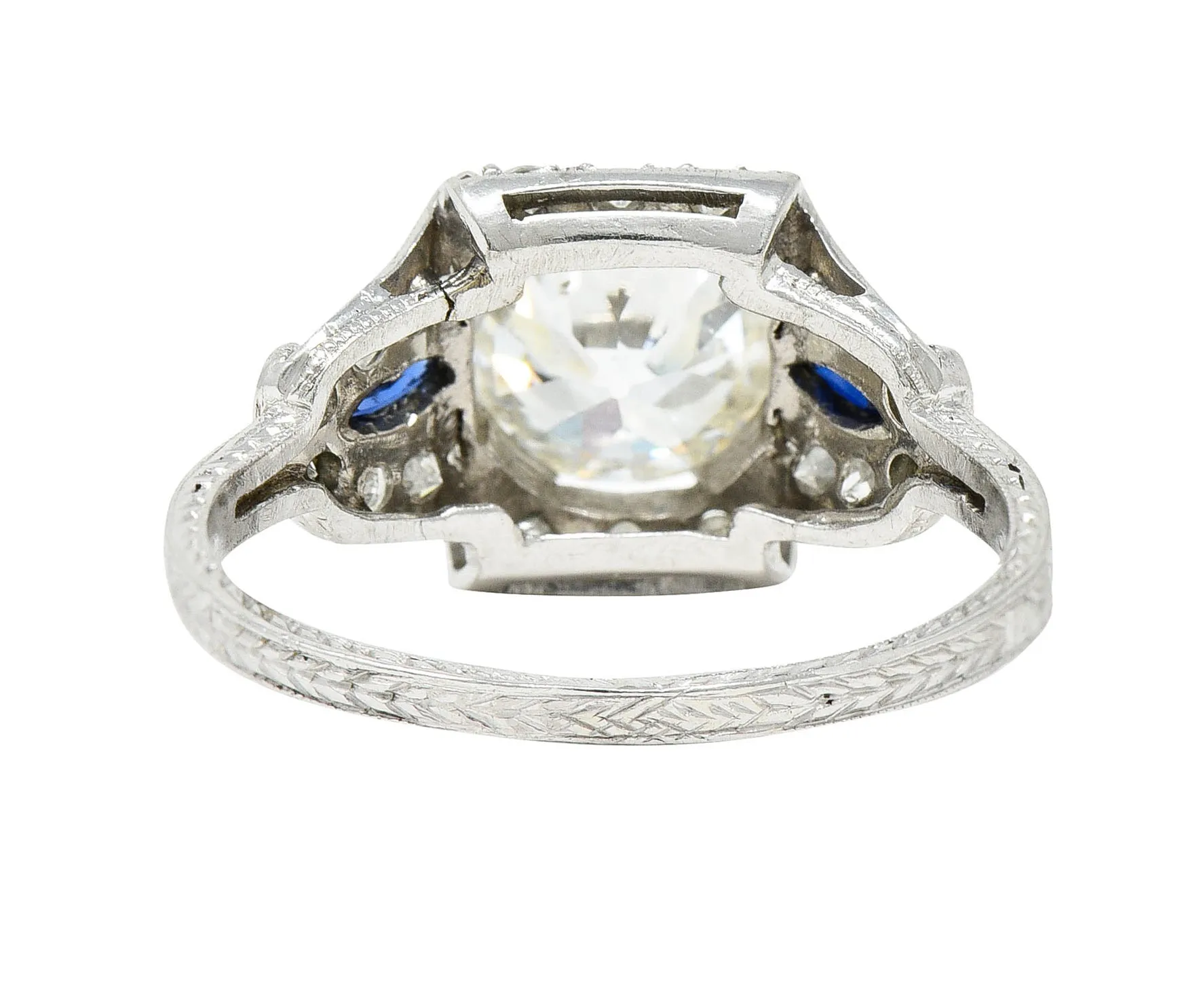 Art Deco 2.01 CTW Diamond Sapphire Platinum Vintage Engagement Ring