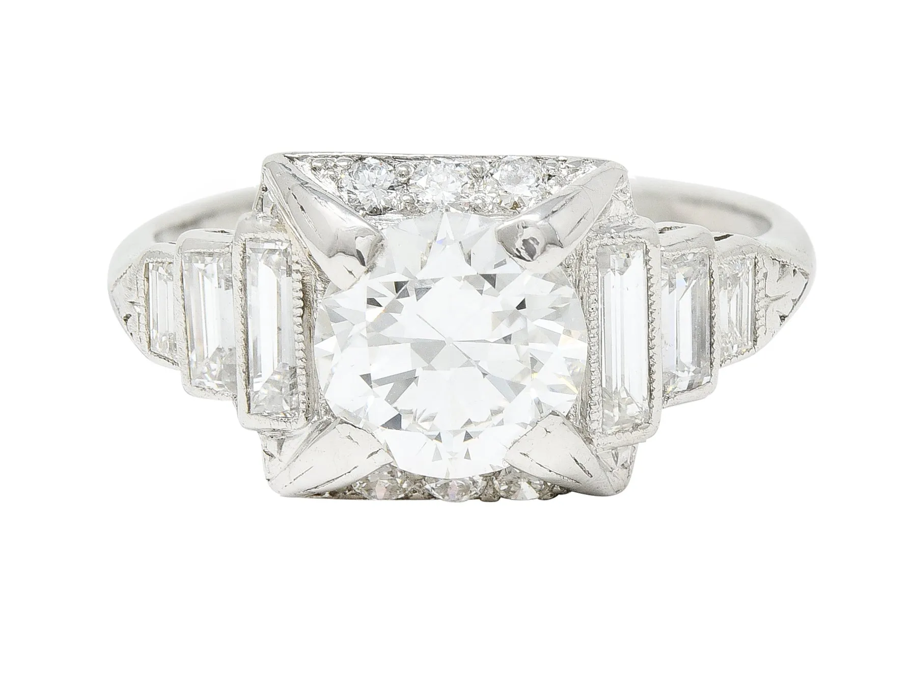 Art Deco 2.29 CTW Diamond Platinum Tiered Vintage Engagement Ring GIA