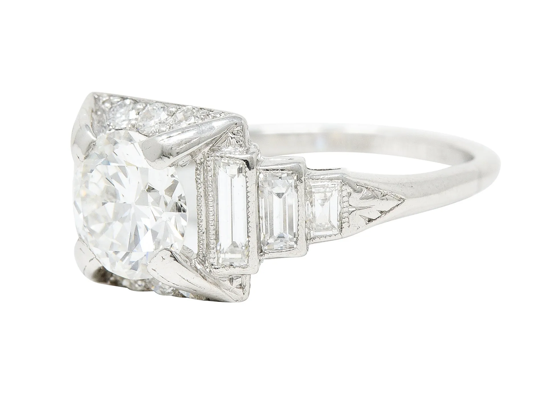 Art Deco 2.29 CTW Diamond Platinum Tiered Vintage Engagement Ring GIA