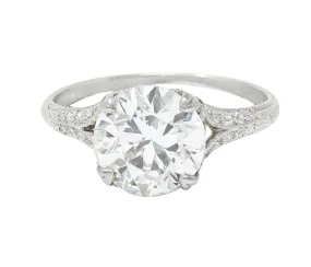 Art Deco 2.35 CTW Diamond Platinum Fleur-De-Lis Vintage Engagement Ring GIA