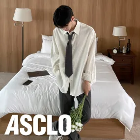 ASCLO  |Stripes Unisex Linen Street Style Long Sleeves Plain Cotton