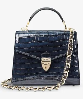 Aspinal of London Womens Navy Mayfair 2 midi croc-embossed leather shoulder bag