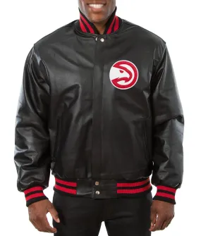 Atlanta Black Leather Bomber Jacket | Atlanta Hawks Jacket