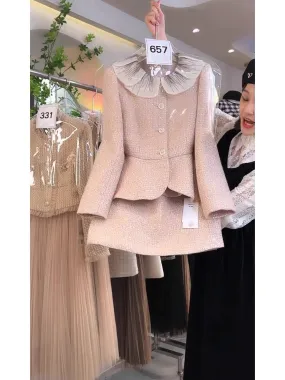 Autumn 2023 new Internet celebrity small fragrance suit, feminine and socialite slimming doll collar coat and skirt two-piece se