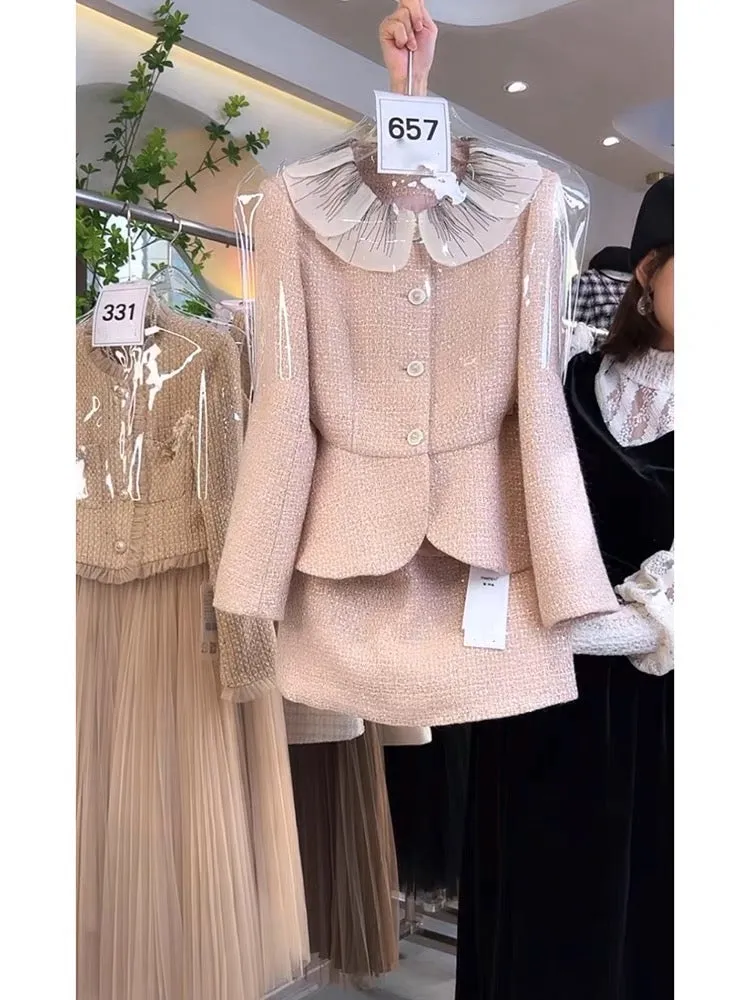 Autumn 2023 new Internet celebrity small fragrance suit, feminine and socialite slimming doll collar coat and skirt two-piece se