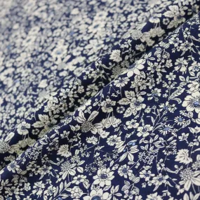 Autumn Flowers Cotton - Navy Blue