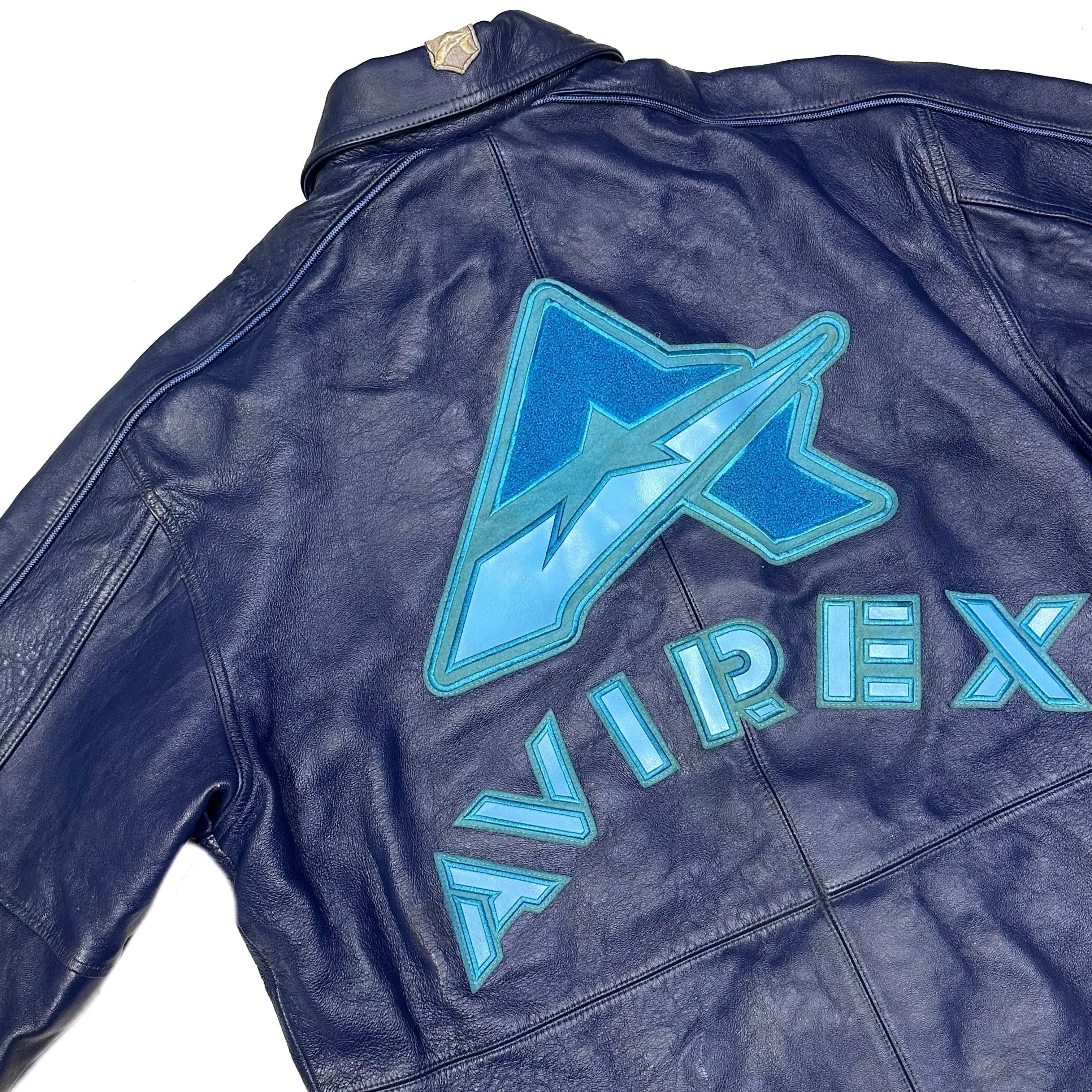 Avirex Leather Jacket In Navy & Blue ( XL )