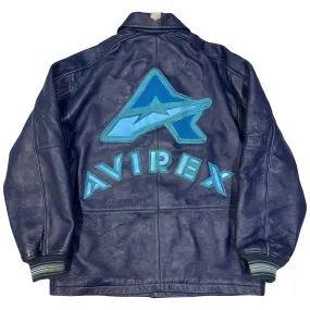 Avirex Leather Jacket In Navy & Blue ( XL )