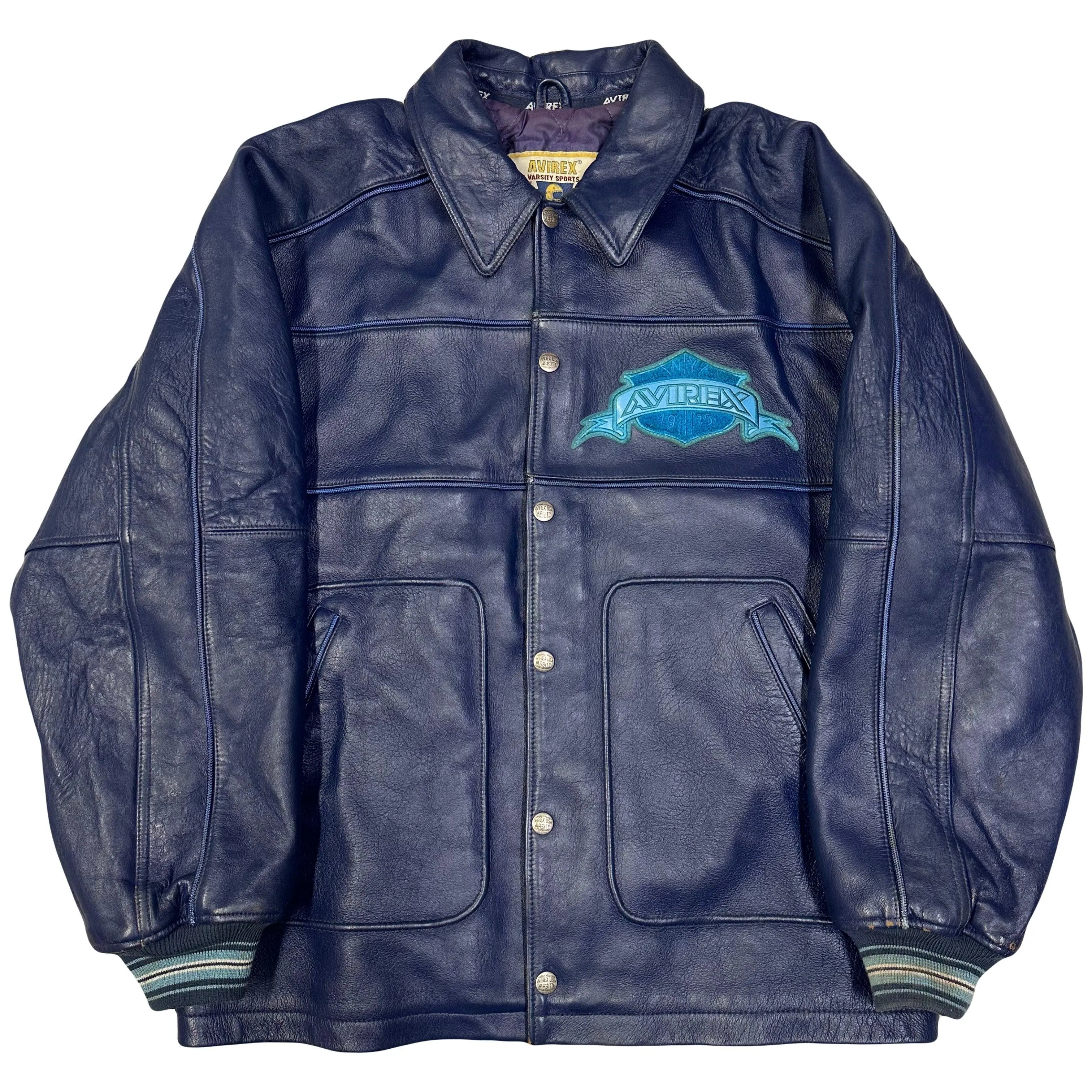 Avirex Leather Jacket In Navy & Blue ( XL )