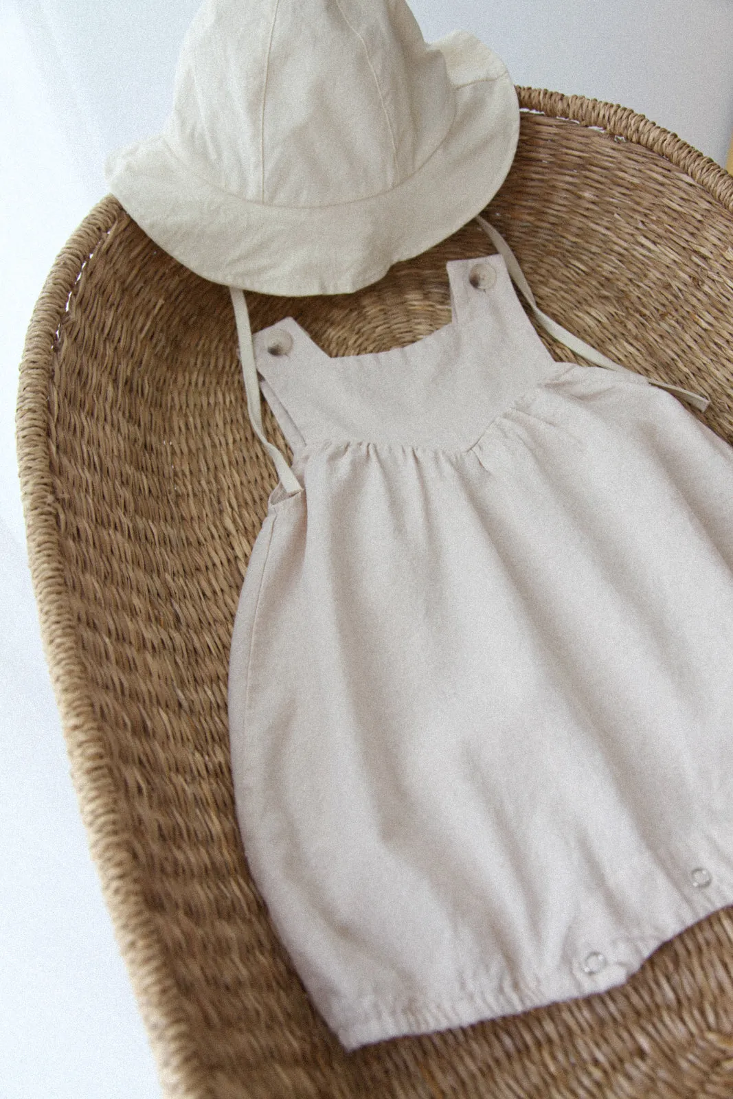 Beige Cotton Button Romper