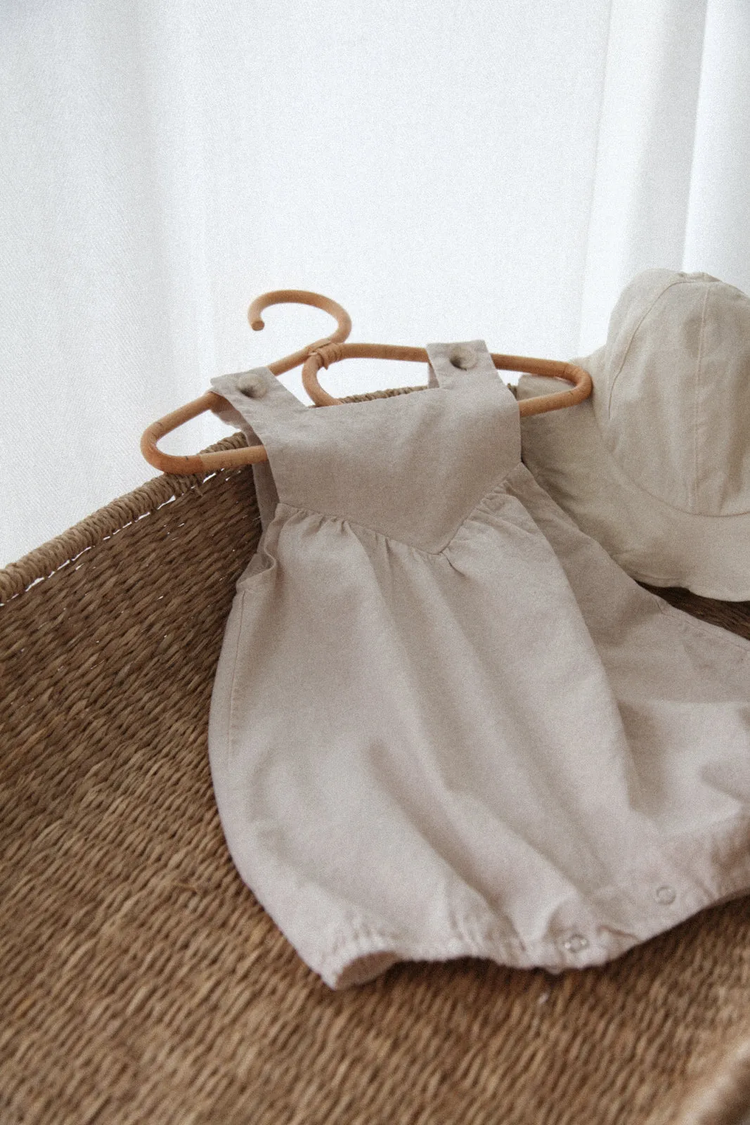 Beige Cotton Button Romper