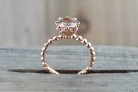 BelAir 14k Rose Gold Round 7mm Morganite Pinkish Engagement Ring Crown Vintage Design Diamonds