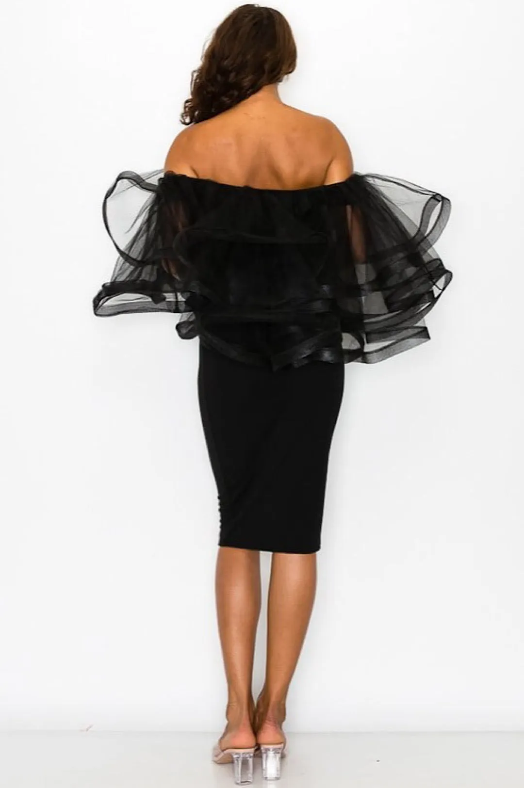 Black Tulle Off The Shoulder Dress