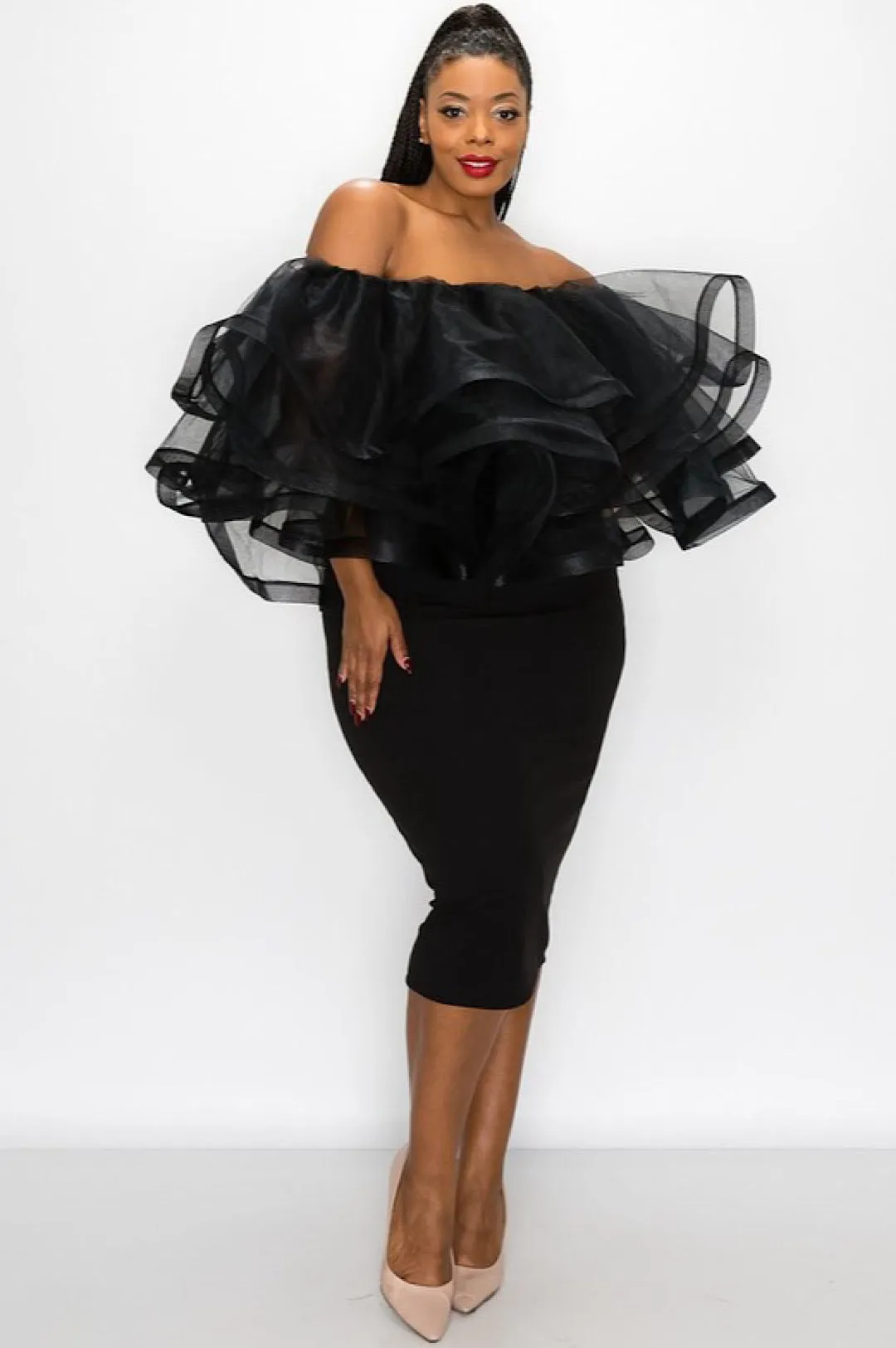 Black Tulle Off The Shoulder Dress