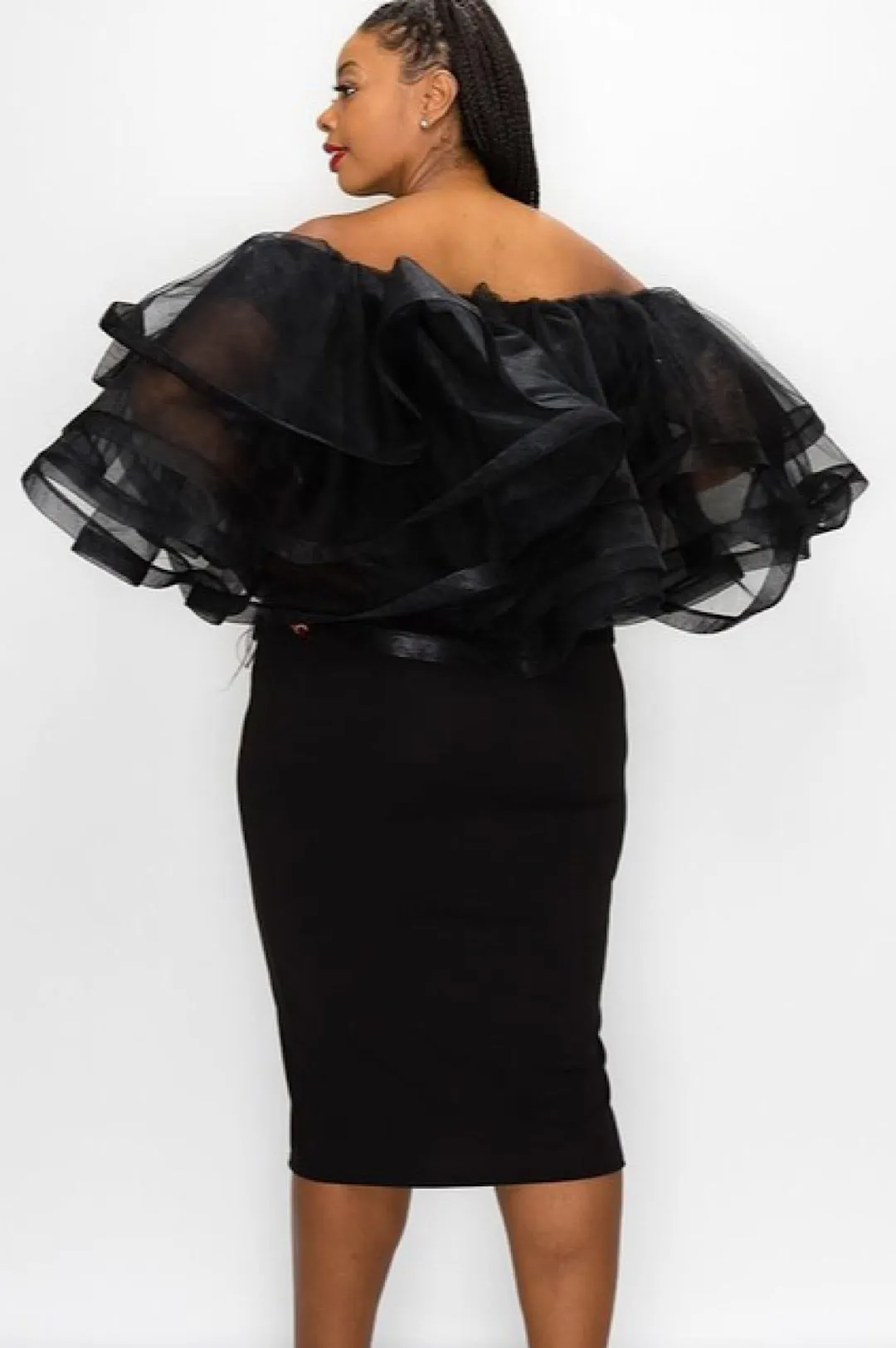 Black Tulle Off The Shoulder Dress