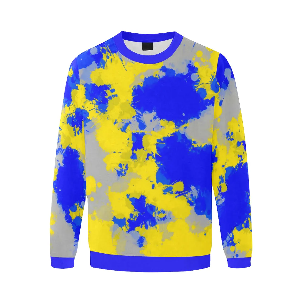 Blue and Yellow Paint Splatter Men's Big & Tall Oversized Fleece Crewneck Sweatshirt