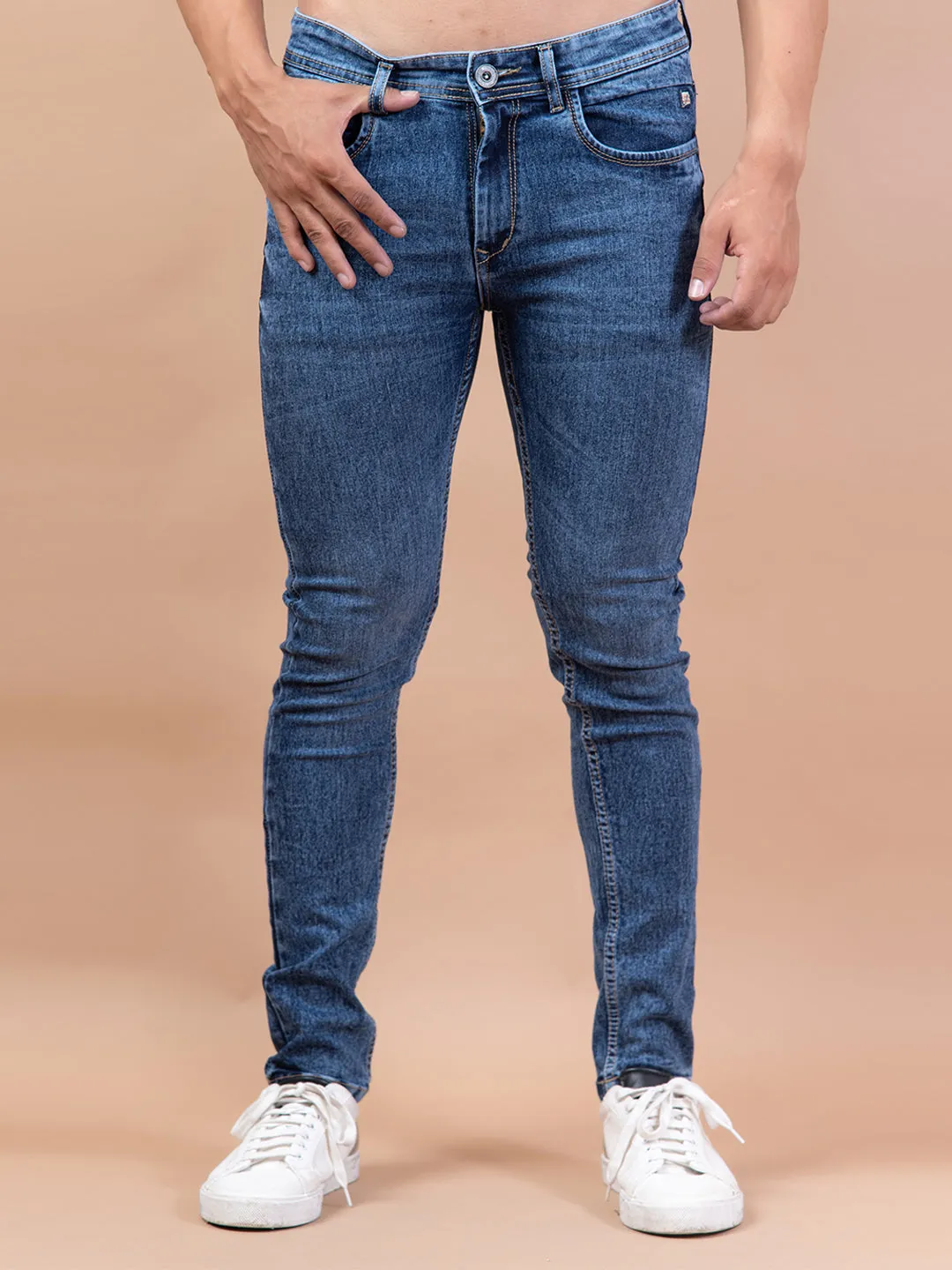 Blue Denim Ankle Length Stretchable Men's Jeans