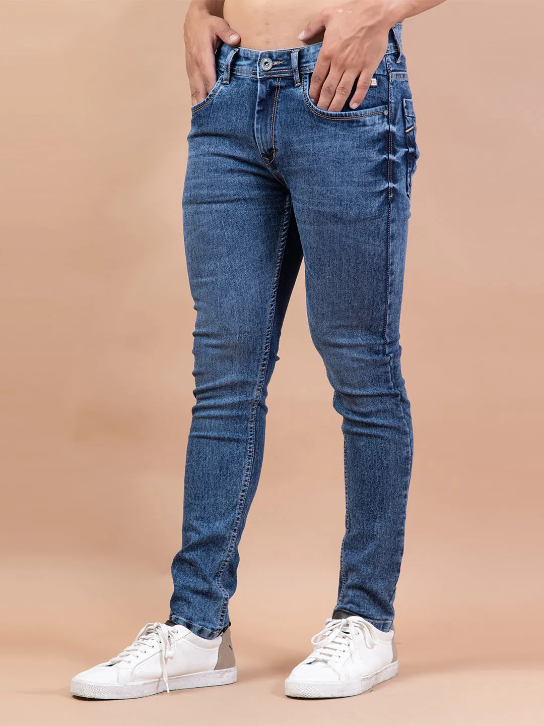 Blue Denim Ankle Length Stretchable Men's Jeans