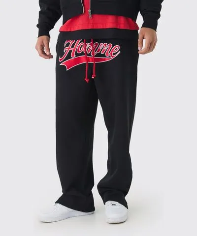 boohoo Mens Oversized Homme Embroidered Varsity Split Hem Jogger