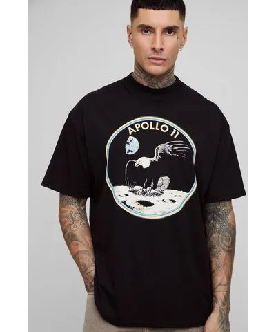 boohoo Mens Tall Oversized Nasa Eagle Moon License T-Shirt