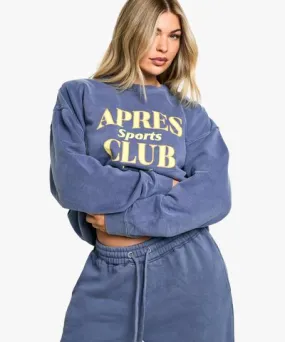 boohoo Womens Apres Sports Club Slogan Overdyed Oversized Sweatshirt