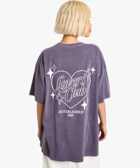 boohoo Womens Lovers Club Slogan Overdyed Oversized T-Shirt