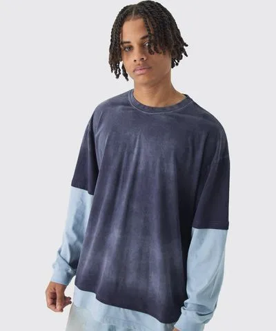 boohooMAN Mens Oversized Faux Long Sleeve Acid Wash T-Shirt