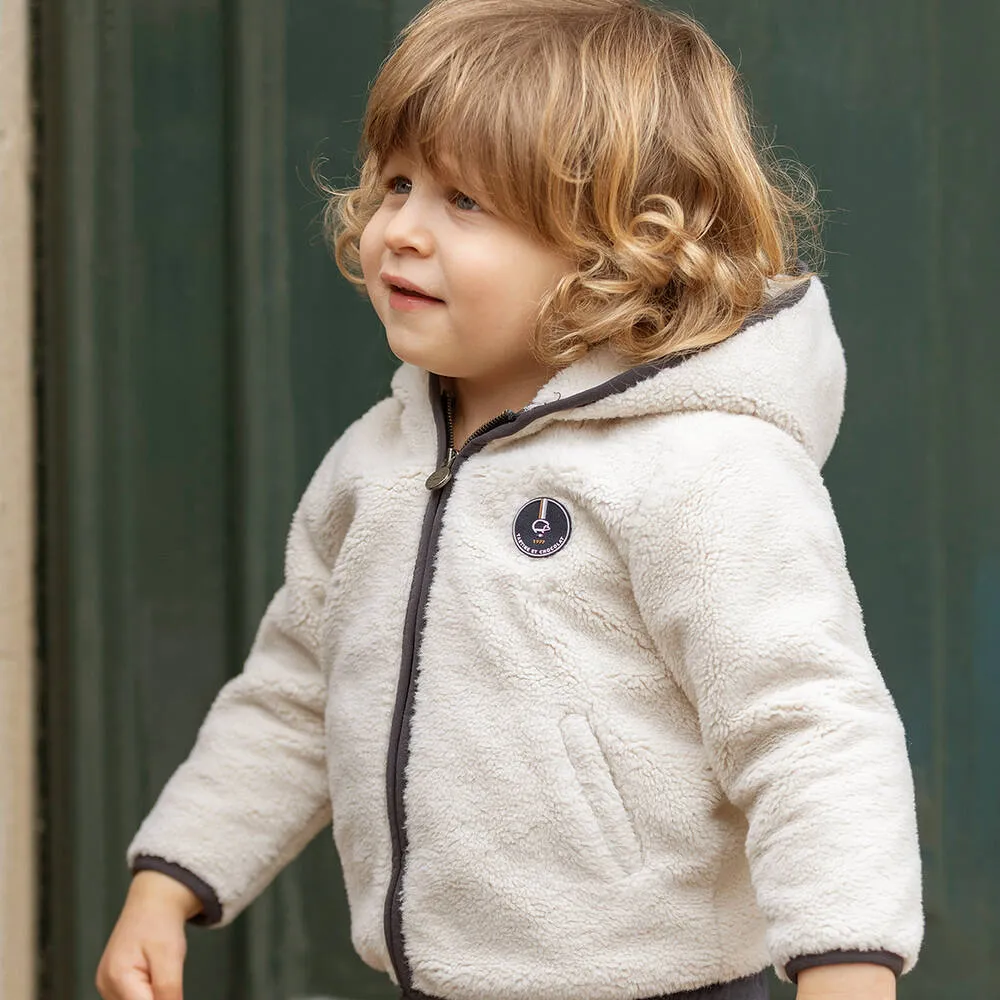 Boys Beige Fleece Zip-up Top