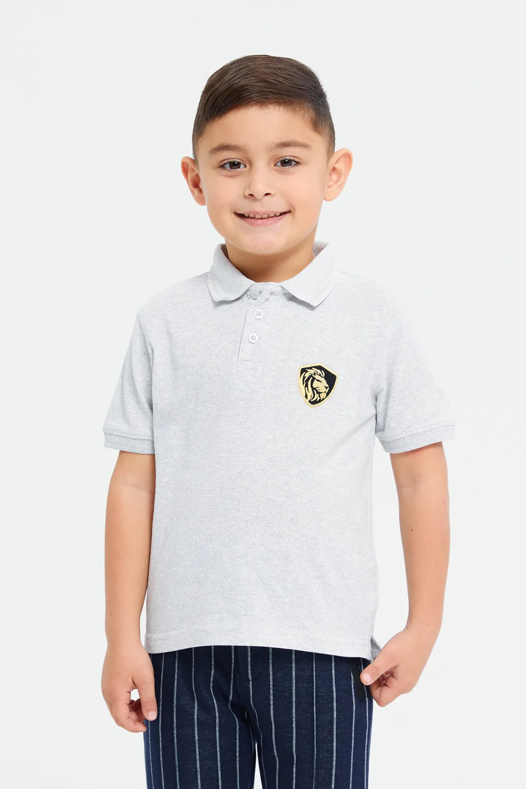 Boys Grey Embroidered Polo Shirt