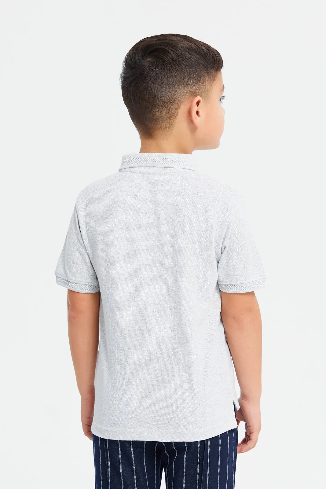 Boys Grey Embroidered Polo Shirt