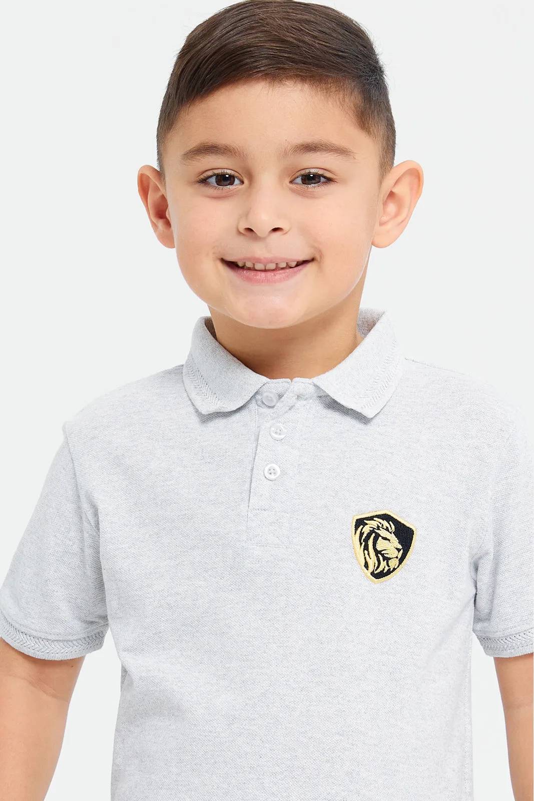 Boys Grey Embroidered Polo Shirt