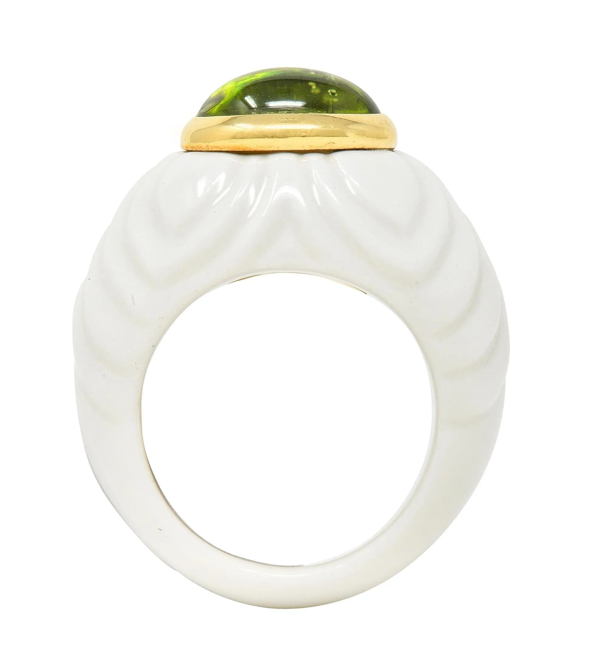 Bulgari Peridot Ceramic 18 Karat Gold Chandra Vintage Ring